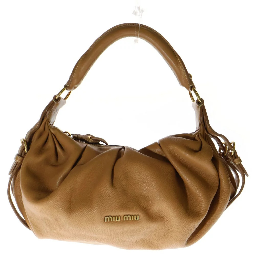 Miu Miu logo Shoulder Bag brown leather